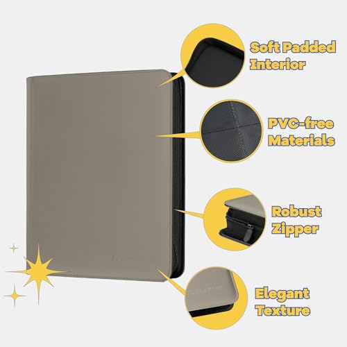 9-Pocket Toploader Binder, Clovecat Premium Card Book， Holds 252 Trading Card with 20 Removable Top-loader Sleeves，PU Card Holder Folders,Card Album for MTG, TCG, Yugioh, Game & Sports Cards(Gray) - color: Grey