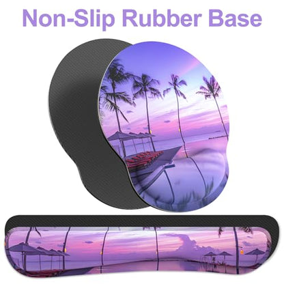 Ergonomic Mouse Pad with Wrist Rest and Keyboard Wrist Rest, Mousepad and Keyboard Pad, Non-Slip Rubber Base, Pain Relief, Mouse Pad Wrist Support for Gaming, Computer, Office, Home, Purple Beach - color: Purple Twilight