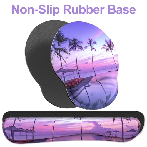 Ergonomic Mouse Pad with Wrist Rest and Keyboard Wrist Rest, Mousepad and Keyboard Pad, Non-Slip Rubber Base, Pain Relief, Mouse Pad Wrist Support for Gaming, Computer, Office, Home, Purple Beach - color: Purple Twilight
