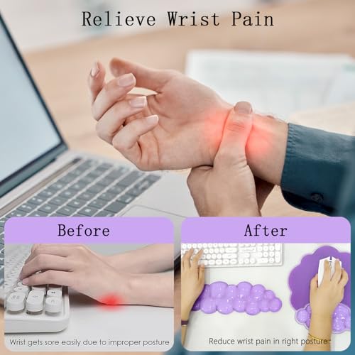 Gel Cloud Wrist Rest Keyboard Clear Purple Mouse Pad with Wrist Rest Set 3PCS Ergonomic Cool Keyboard Wrist Pad Cute Acrylic Coaster Non-Slip Base Cute Transparent Mouse Wrist Pad Support for Computer - color: 3pcs Gel Purple