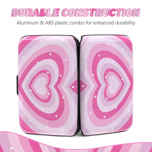 Credit Card Holder, Mini RFID Small Aluminum Card Wallet Business Card Case | Blocking Slim Metal RFID Blocking Front Pocket Wallet Hard Case Durable CC Holder for Women Girls, Pink Hearts - color: Pink Hearts