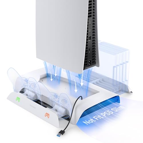Cooling Station for PS5 Accessories, Vertical Stand with RGB for PS5 Disc & Digital Edition Console, 3-Level Cooling Fan, Dual Controller Charging Stand, Not for PS5 Slim and PS5 Pro