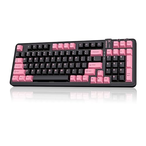 AUSDOM 98Pro Silent Wireless Mechanical Keyboard, Tri-Mode BT/2.4G/USB-C Hot Swappable Custom Quiet Keyboard with Backlit, Gasket Structure, PBT Keycaps,Pre-lubed Tactile Switches(Black & Pink-Silent) - color: Black & Pink