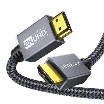 IVANKY 10K 8K HDMI Cable 10 ft, 48Gbps HDMI 2.1 Cable 10ft Ultra High Speed, 8K@60Hz, 4K@120Hz, HDR/eARC/HDCP 2.2&2.3, Braided HDMI Cord 10ft Compatible for Roku TV/PS5/Xbox/Laptop/Monitor/PC/Switch - size: 10 feet
