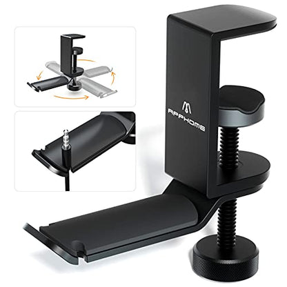 Under Desk Headphone Stand - 360 Degree Rotating Aluminum PC Gaming Headset Holder with Cable Organizer, Adjustable Screw Clamp Hanger for Heavy Headphones, VR Glasses & Bags, Universal Fit