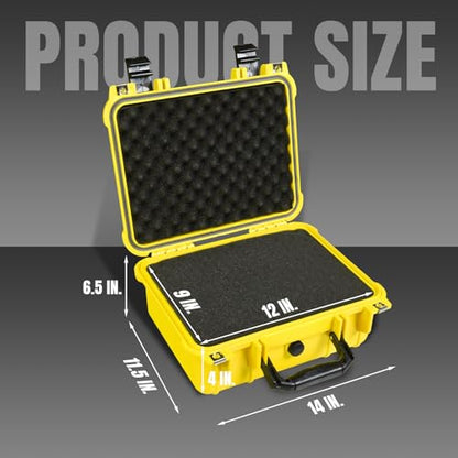Jack Boss 14x 11.5x 6.5 Inch Hard Case, Portable Weather Waterproof Protective Camera Case with Customizable Foam, Fit Use of Drones, Camera, Equipments, Yellow - color: YELLOW, size: 13.6x11.4x6 in