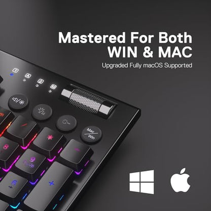 Redragon K618 PRO Wireless Ultra-Thin Gaming Keyboard, Macro & Media Scroll | 0-Delay Tri-Mode, 5 On-Board Keybinding G Buttons for MMO MOBA Games, Dedicated Media Control, Easy-Switch Win/Mac Compatible - color: Blue Switch, size: K618 Wireless
