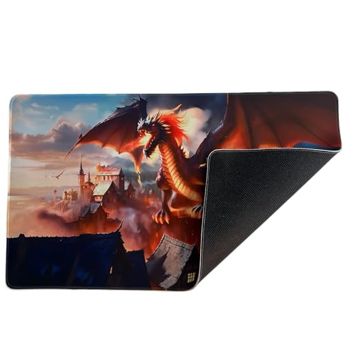 Foxtrot Designs TCG Playmat, Elder Fire Dragon 24in x 14in, Premium Stitched Edges, Non-Slip Base for MTG and Other Trading Card Games. MTG Playmat. Design (Rokuun) - color: Rokuun