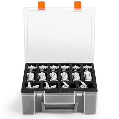 Madcat Miniature Storage Carrying Figure Case - 32 Slot Figurine Minature Carrying Case with 2 Foam Layer for Miniatures Compatible with 40k, DND & More (Transparent) - color: Transparent
