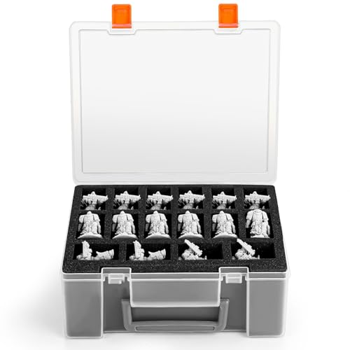 Madcat Miniature Storage Carrying Figure Case - 32 Slot Figurine Minature Carrying Case with 2 Foam Layer for Miniatures Compatible with 40k, DND & More (Transparent) - color: Transparent