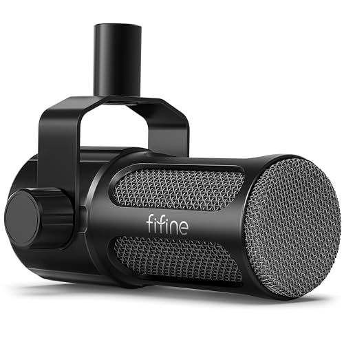 FIFINE AmpliTank TANK1 XLR Dynamic Microphone for Vocal Recording Podcast | Studio Microphone, Mid-Boost, Low-Cut Filter, Compatible with Mixer/Audio Interface, for Broadcast, Voice-Over, All Metal