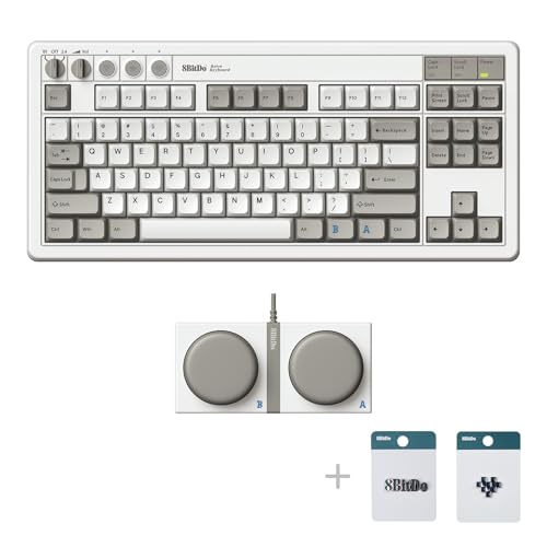 8Bitdo 87 Keys Retro Mechanical Keyboard Bluetooth/2.4G/USB-C, Hot Swappable, Dual Super Programmable Buttons, Volume knob for Windows and Android - M Edition - color: M Edition