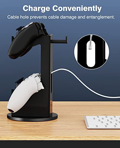 MoKo Universal Game Controller & Headset Stand, 2-in-1 Holder Acrylic | Premium acrylic, crystal clear. 2-in-1 for controller and headset. Non-slip base. Fits Switch, PS5, PS4, Xbox. - color: Black