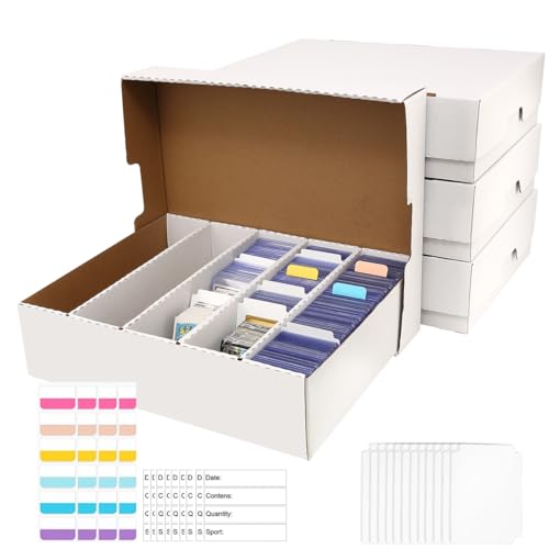 Sports Card Box 5 Row 3200 Count,Cardboard Card Storage Box with Divider Bulk Card Storage Baseball Card Boxe,Sports Cards Storage Box for Card Game Storage Box for PKMN/TCG/Magic/Mtg(4Pack) - size: Large-4Pack