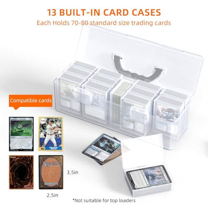 Trading Card Storage Box,Plastic Card Box Set of 14,Portable Sports Card Storage Boxes Holds 900+ Loose Cards, for Collectible Gaming Trading Cards(Cards Not Included)