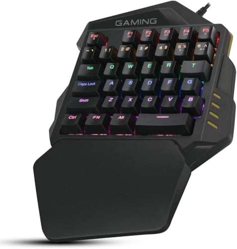 One-Handed Keyboard Single Handed Gaming Keypad with Ergonomic Wrist Rest Support RGB LED Backlit USB Wired Mechanical Feeling Mini Keypad for Game