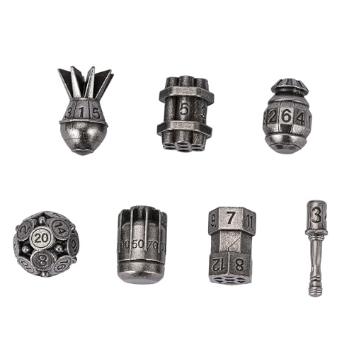 UDIXI Metal Dice Set D&D 7PCS RPG Polyhedral Metal DND Dice Set Nickel | Bomb Shape, Solid Metal, Cool Design, Leather Pouch Packaging, for Dungeons and Dragons Role Playing Games Tabletop Games - color: Silver