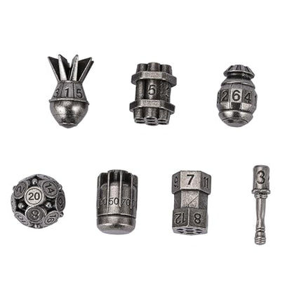 UDIXI Metal Dice Set D&D 7PCS RPG Polyhedral Metal DND Dice Set Nickel | Bomb Shape, Solid Metal, Cool Design, Leather Pouch Packaging, for Dungeons and Dragons Role Playing Games Tabletop Games - color: Silver
