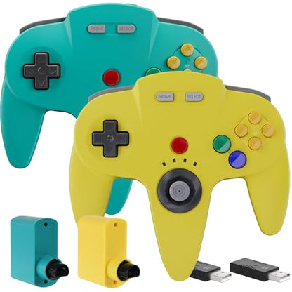2 Pack Wireless N64 Controller for Switch 1 & 2, N64 Console, Lemon/Cyan | (Built-in Vibration) (Rechargeable) (3D Analog Stick), 2.4 GHz USB & N64 Receiver Made for Switch Online, Windows PC, macOS - color: Two Pack Lemon/Cyan