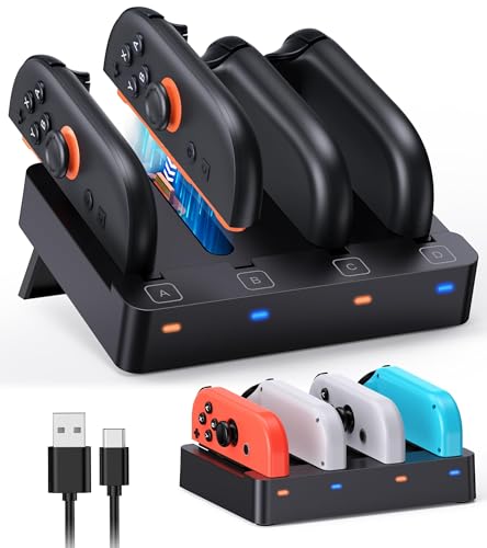 [Switch 2/1 Both] Controller Charger Dock, FYOUNG Charging Dock for Nintendo Switch 2 2025, 8 in 1 Portable Dual-Direction Magnetic Fast Charger Staion for JoyCon 2 Accessories with USB Type-C Cord - color: Black