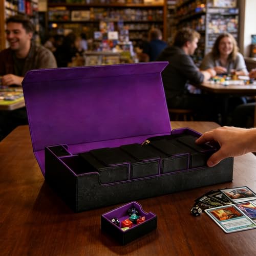Premium Trading Card Storage Case TCG Deck Box Holds 800+ Sleeved Cards for MTG, YuGiOh, Uno, Sport with Strong Magnet Closure (Black & Purple) - color: A-Black/Purple - 800 Cards