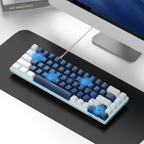 MageGee Portable 60% Mechanical Gaming Keyboard, MK-Box LED Backlit Compact 68 Keys Mini Wired Office Keyboard with Blue Switch for Windows Laptop PC Mac - Blue/White - color: Blue/Blue Switch