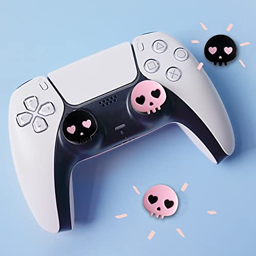 PERFECTSIGHT Cute Thumb Grip Caps for PS5/PS4 Controller, Halloween Silicone Analog Stick Caps for Xbox Series X/S, Thumbstick Grips Joystick Button Cover for Switch 2/ Switch Pro (Heart Skulls) - color: Black+Pink Skull