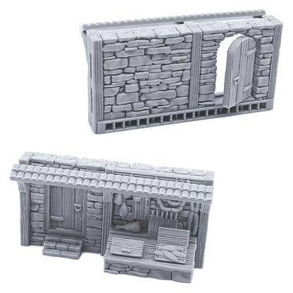 Terrace Shopfronts by Printable Scenery, 3D Printed Tabletop RPG Scenery and Wargame Terrain 28mm Miniatures