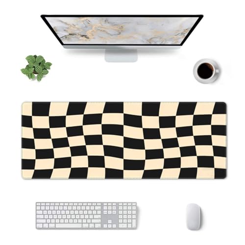 Gaming Mouse Pad, Large Beige Black Checkered Mousepad Laptop, Extended Mouse Mat, Long XL Waterproof Keyboard Pads, Big Non-Slip Mousepads for Game Office Home, 31.5 x 11.8 in - color: Beige Black Checkered
