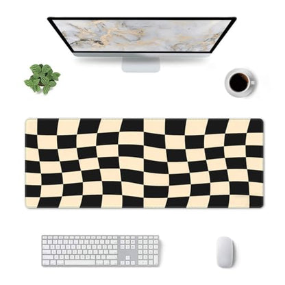 Gaming Mouse Pad, Large Beige Black Checkered Mousepad Laptop, Extended Mouse Mat, Long XL Waterproof Keyboard Pads, Big Non-Slip Mousepads for Game Office Home, 31.5 x 11.8 in - color: Beige Black Checkered