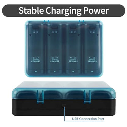 Wii Remote Battery Charger,4 in 1 Charging Station with 4 Pack 2800mAh Rechargeable Battery,USB Cable for Wii/Wii U Remote Controller (Black) - color: Black