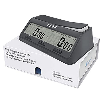 Chess Clock Digital Chess Timer Advanced for Board Game and Chess Timer with 9921 Updated Byo-yomi Bonus & Delay Count Down up Alarm Grey - color: 9921 Grey
