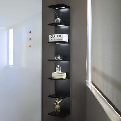 7 Tier Led Light Wall Shelves, Black | Lack Wall Shelf Unite,Vertical Shelf with Remonte Control,Black Shelves - color: 7 Tier Black