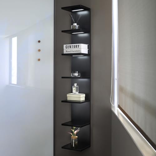 7 Tier Led Light Wall Shelves, Black | Lack Wall Shelf Unite,Vertical Shelf with Remonte Control,Black Shelves - color: 7 Tier Black
