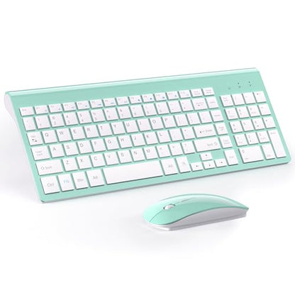 Wireless Keyboard and Mouse Ultra Slim Combo, TopMate 2.4G Silent Compact USB 2400DPI Mouse and Scissor Switch Keyboard Set with Cover, Batteries Included, for PC/Laptop/Windows/Mac - Mint Green - color: Mint Green