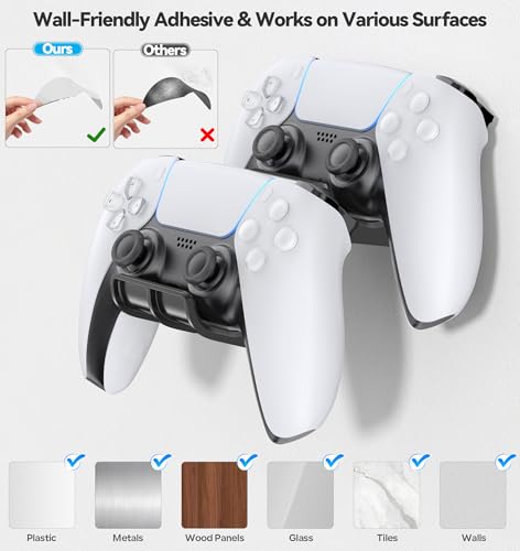 Gaming Accessories Controller & Headphone Stand, Wall Mount Holder for 4 Remotes & Foldable Headset Stand, Universal Wall-friendly Game Controller Holder Hanger Hook for Xbox, PS5/4, Nintendo, Black