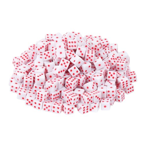 uxcell 300Pcs Mini Dice, 8mm/0.31" Acrylic Tiny Six Side Game Dot Square Dice Bulk for Table Board Game Party Activities, White/Red - color: White/Red, size: 8mm/0.31"