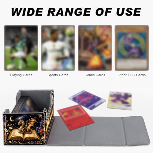 Magnetic Closure TCG Deck Box Portable Card Holder Trading Card Deck Box | PU Leather Collectible Card Case Game Trading Card Deck Box Storage Scratch Resistant Lining, Dragon Magic Book Wildflower - color: Dragon Magic Book Wildflower
