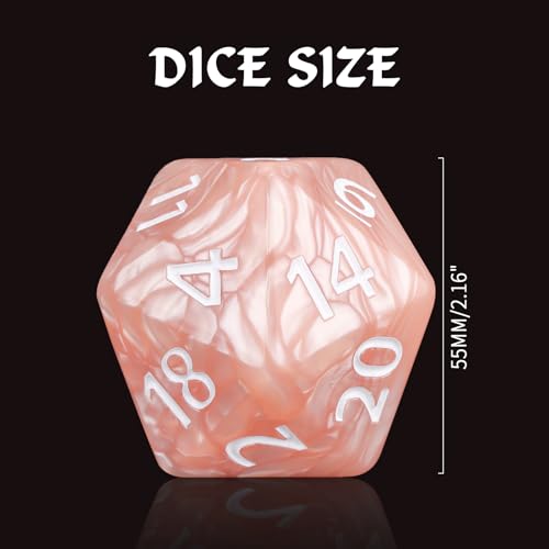20 Sided DND Dice,D20 Giant Polyhedral Dice,55mm Titan Large Pearl Color D20 Dice,20 Sided Cube D&D Dice Set for Dungeons and Dragons, RPG, MTG Table Games(Beige Pearl) - color: D-20 Beige