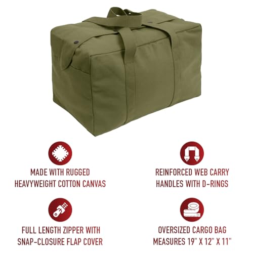 Rothco Small Canvas Parachute Cargo Bag – Rugged Outdoor Storage Travel Duffle - color: Olive Drab