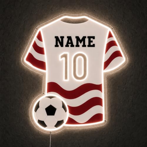 Custom Soccer Jersey Neon Sign, Personalized Name Number world cup Football Jersey Neon Light with Soccer Ball, Customizable USB LED Wall Decor for Boys Bedroom, Game Room, Man Cave, Sports Bar, Fan Club, Party,Soccer Gifts - size: Custom Soccer Neon Sign