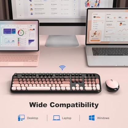 MOFII Wireless Keyboard and Mouse Combo, Full Size 2.4G Retro Round Computer Keyboard and Mouse Set, Plug and Play, for Windows, Computer, Desktop, PC, Notebook - (Lovely BlackBerry Gradient) - color: Lovely Blackberry Gradient