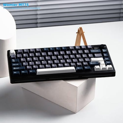 Womier 75% Wireless Mechanical Gaming Keyboard with Knob & Display | Bluetooth 5.0/2.4GHz/USB C Thocky Creamy Keyboard for PC Computer, 8000mAh Battery Hot Swap keyboard for Win/Mac (MT75-Grey) - color: Grey
