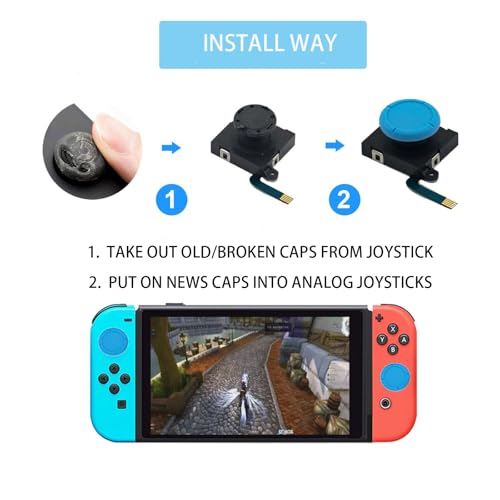 12PCS Replacement Joystick Cap Thumb Grip for Switch OLED Joycon & Switch Lite, for Joycon Grips Thumbstick Cover 3D Analog Repair Kit(Black) - color: Black