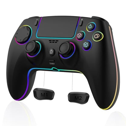 Wireless Controller for PS5 Pro/PlayStation-5/PC/Mac with Hall Effect joystick trigger/Back Paddles/Cool RGB/Motion Sensor/TURBO/3.5mm Audio Jack - Built-in Speakers Support P-S5 Console Audio