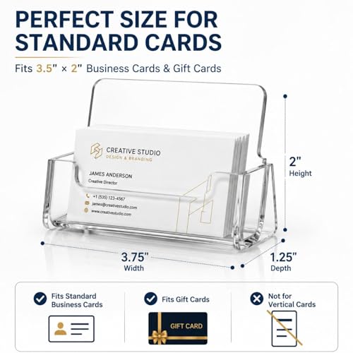 Lineshading 10 Pack Business Card Holder Desk Clear Acrylic Name Card Display Stand Tabletop Vertical Organizer Fits 3.5" x 2" Standard for Office Marketing Wedding Businesses Event Planning