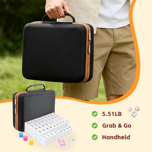 Bucher&Rossini American Mahjong Set, 166 Mahjong Tiles with Travel Case, Mahjong Game Set with Mah Jong Accessories, White Mahjong Tile