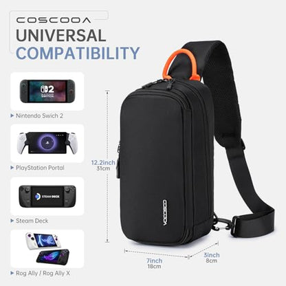 Sling Crossbody Bag for Steam Deck/OLED/Nintendo Switch 2 (2025)/Rog Xbox Ally X,Protective Case - color: Black and Organge