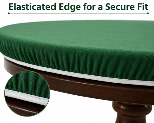 Katai Poker Table Cover - Green Felt Casino Style for Game Night, Poker, Mahjong, Board Games, Round Table Top, 36-45 Inch, Noise Reducing, Slip Prevention, Smooth Fabric, Includes 6 Cork Coasters