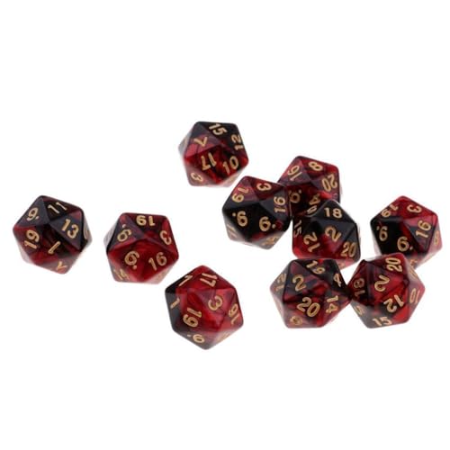 10 Pieces Polyhedral Dice Set D20 Dice 20mm Acrylic 20 Sided Game Dice for Dungeons and Dragons RPG MTG DND Dice Table Games (Red Black) - color: Red Black
